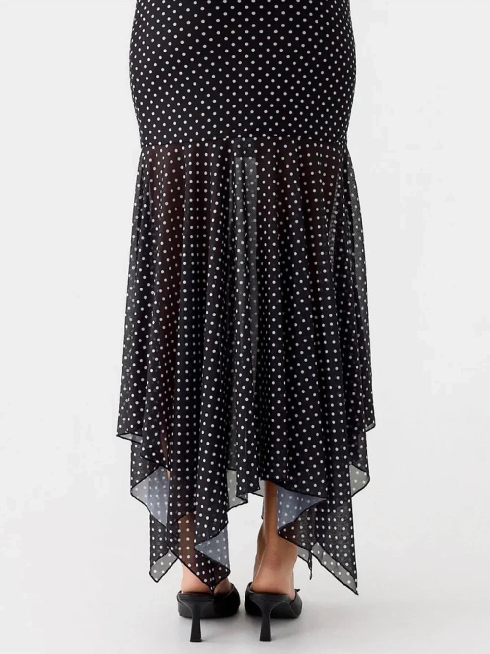 Peppermayo Black White Polka Dot Midi Skirt